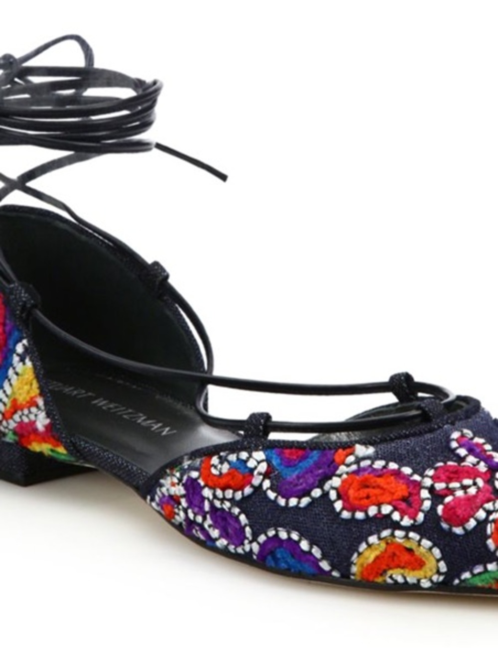 Stuart Weitzman Pointed Embroidered Lace-Up Flats size 8.5 - Picture 5 of 5